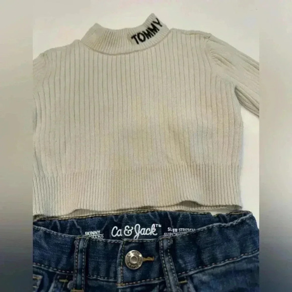 Cat & Jack jeans + Tommy Hilfiger beige moc turtle neck L/S shirt size 2T - Picture 2 of 15
